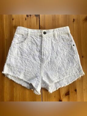🪽Free People Etienne Field Embroidered White Denim Shorts | 24 | XS